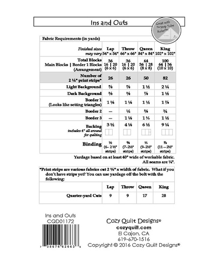 Ins and Outs Pattern by Cozy Quilt Designs Fabric Requirements