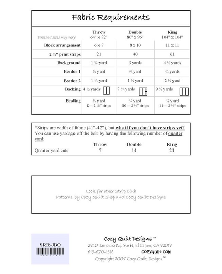 Jacks Be Quick Pattern by Cozy Quilt Designs Fabric Requirements