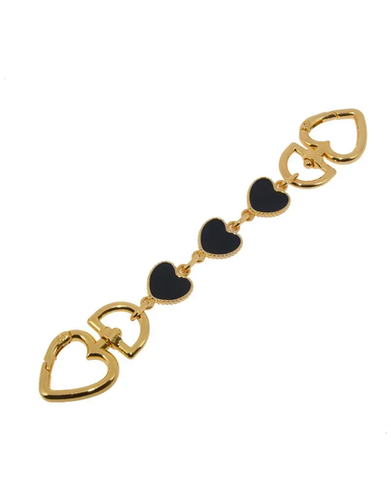 Heart Bag Handle Extenders Black Hearts and Gold Colour Metal 17cm Long