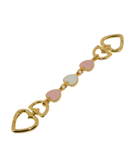 Heart Bag Handle Extenders Pink and White Hearts and Gold Colour Metal 17cm Long