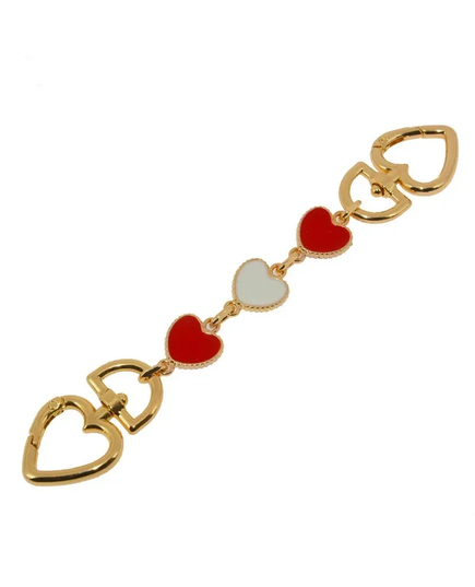 Heart Bag Handle Extenders Red and White Hearts and Gold Colour Metal 17cm Long