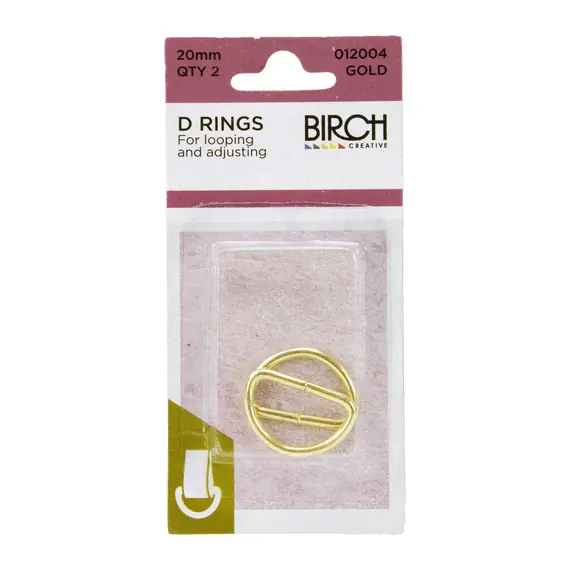 D Rings Gold 20mm x 2 by Birch Haberdashery