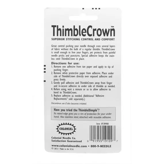 Thimble Crown with Adhesive Moulded Dimples, Stainless Steel by Colonial Needle Co.