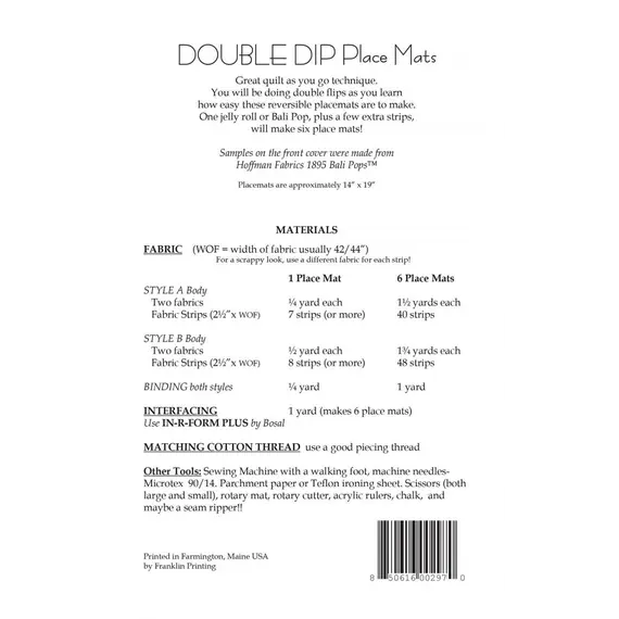 Double Dip Reversible Place Mats by Aunties Two Patterns