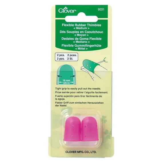 Clover Flexible Rubber Thimbles Medium 2 Pack Pink