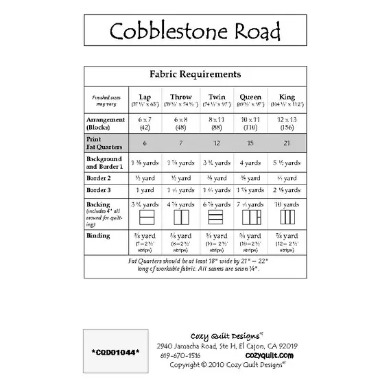 Cobblestone Road Pattern Pattern by Cozy Quilt Designs