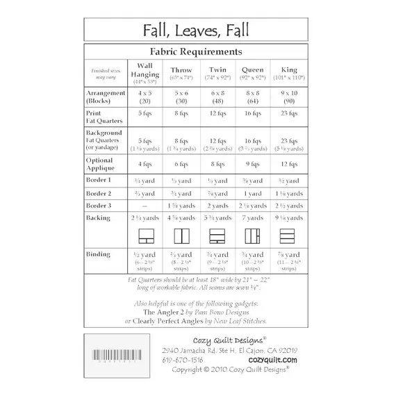 Fall, Leaves, Fall Pattern by Cozy Quilt Designs
