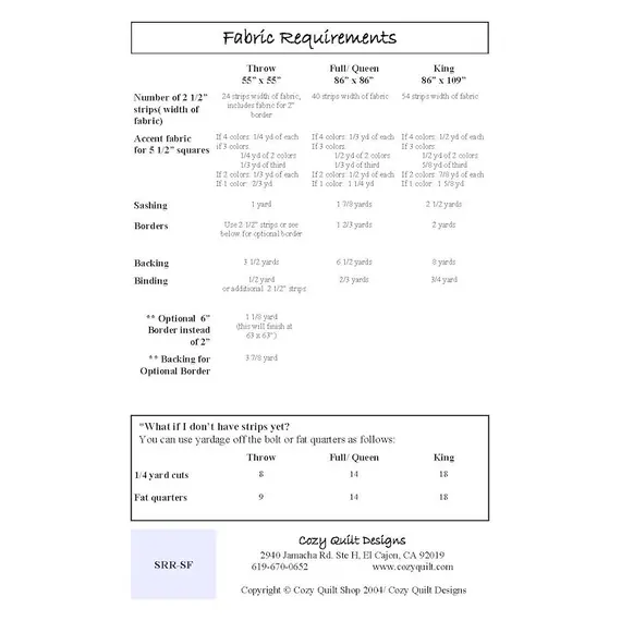 Storm Front Pattern by Cozy Quilt Designs - List of Material Requirements