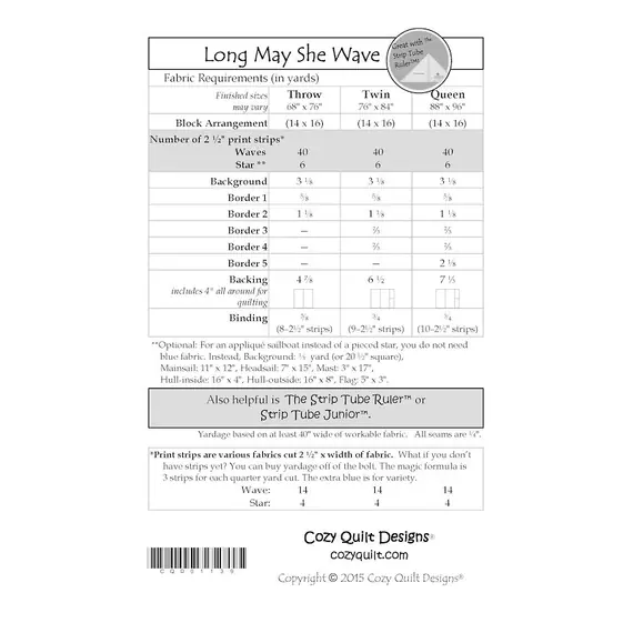 Long May She Wave by Cozy Quilt Designs - Requirements