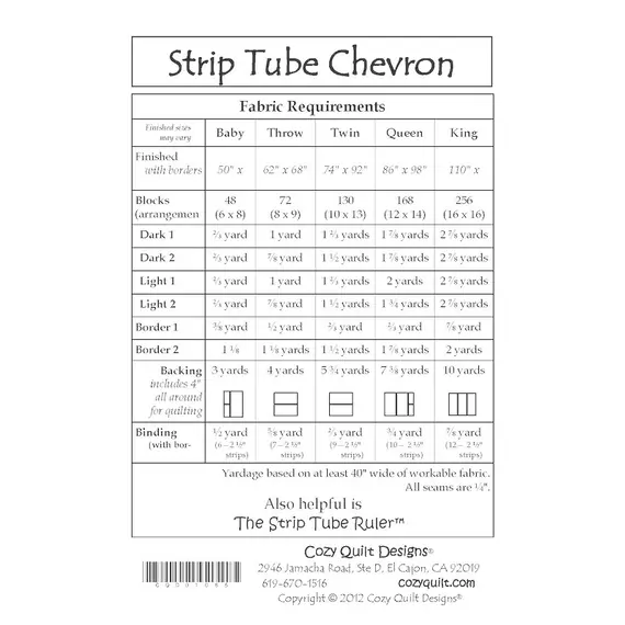 Strip Tube Chevron Pattern by Cozy Quilt Designs - Material Requirements