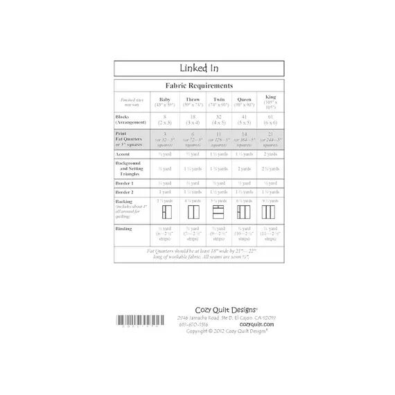 Linked In Pattern by Cozy Quilt Designs - Material Requirements