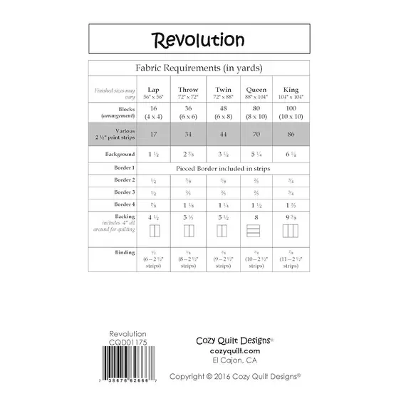 Revolution Pattern by Cozy Quilt Designs - List of Material Requirements
