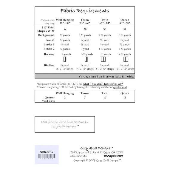 Stars Aligned Pattern by Cozy Quilt Designs - List of Material Requirements