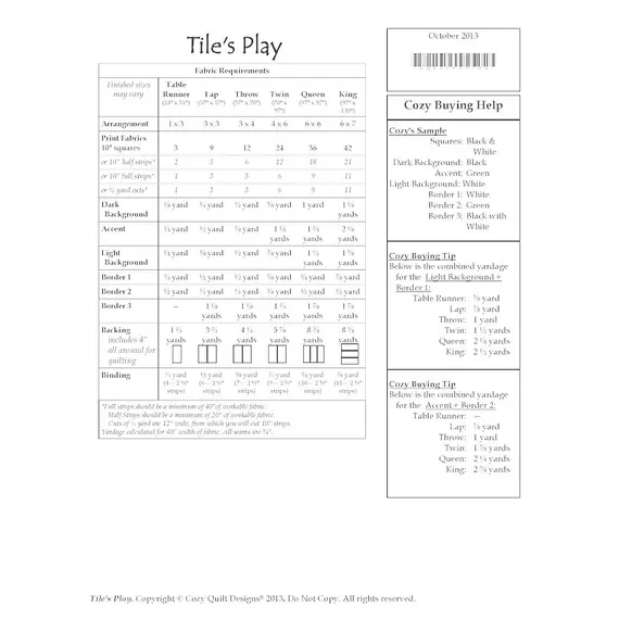 Tile's Play Pattern by Cozy Quilt Designs - Material Requirements