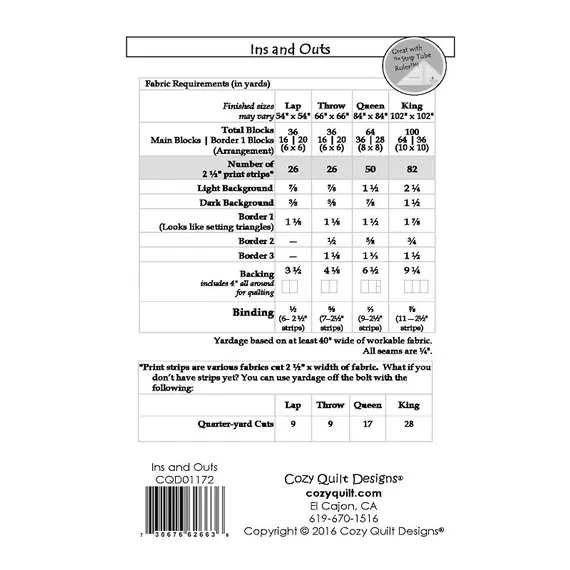Ins and Outs Pattern by Cozy Quilt Designs Fabric Requirements
