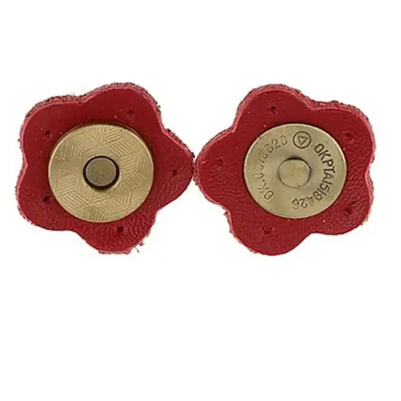 Genuine Leather Flower Magnetic Clasps x 1 Set - Red