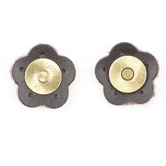 Genuine Leather Flower Magnetic Clasps x 1 Set - Dark Coffee