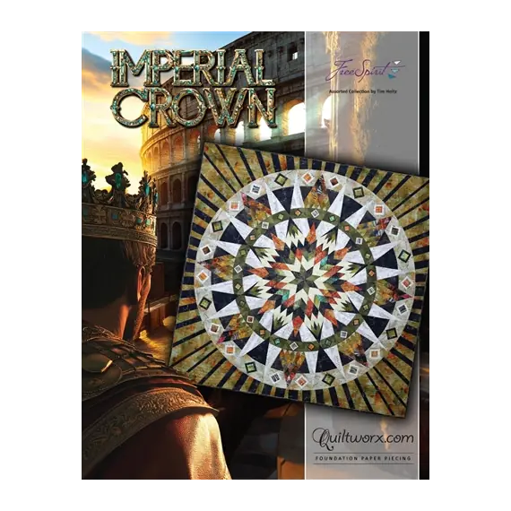 Imperial Crown Quilt Pattern by Judy Niemeyer Quiltworx - Size 96" x 96" completed. The pattern includes all foundation papers, fabric cutting templates, detailed instructions and yardage requirements