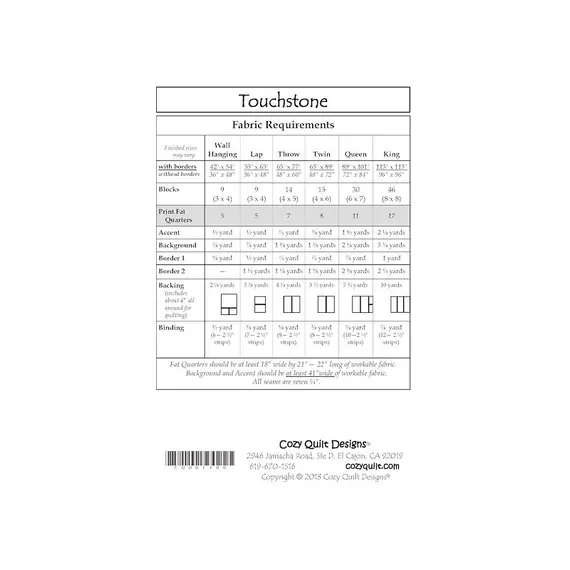 Touchstone Pattern by Cozy Quilt Designs - List of required materials