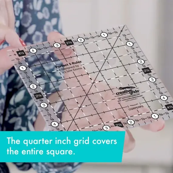 Creative Grids Perfect 5 Ruler - Image depicting 1/4 Inch grids cover the entire ruler