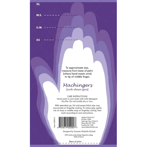 Machingers Quilting Gloves measurements