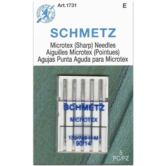 Schmetz 90/14 Microtex Sewing Machine Needle - 5 needle packet - Needles Sized 90/14 are for Medium Weight Fabrics like Quilting Fabrics, Cotton, Velvet, Fine Corduroy, Linen, Muslin, light wool