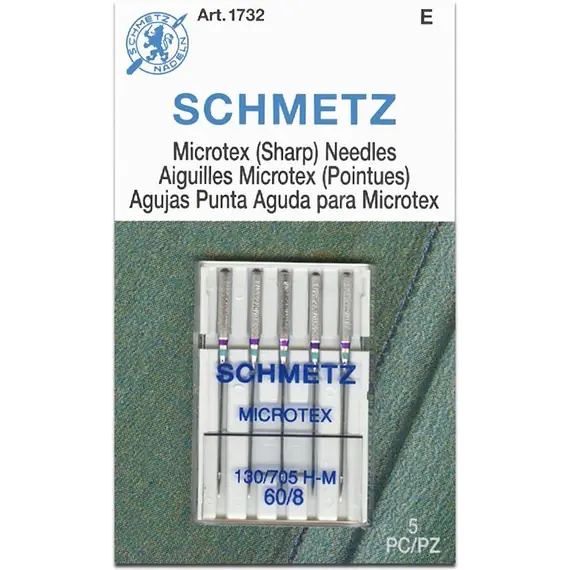Schmetz 60/8 Microtex Sewing Machine Needle - Needles Sized 60/8 are for Very Fine Fabric Weights like Fine Silk, Chiffon, Organza, Voile and Fine Lace.