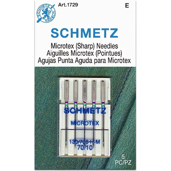 Schmetz 70/10 Microtex Sewing Machine Needle - 5 needle packet - Needles Sized 70/10 are for Very Fine Fabric Weights like Fine Silk, Chiffon, Organza, Voile and Fine Lace.