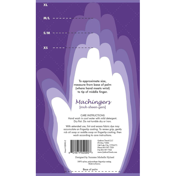 Machingers Quilting Gloves measurements