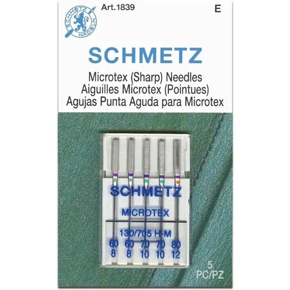 Schmetz Mixed Sizes Microtex Sewing Machine Needle - 5 Needle Packet : _ 2 x 60/8,  2 x 70/10 and 1 x 80/12