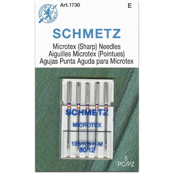Schmetz 80/12 Microtex Sewing Machine Needle - 5 needle packet - Needles Sized 75/11 and 80/12 are for Light Weight fabric like cotton voille, silk, synthetics, spandex and lycra