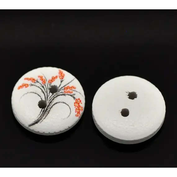 White with Orange Flowers Button D07