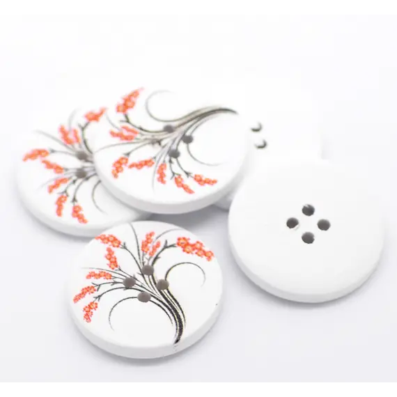 White with Orange Flowers Button D07