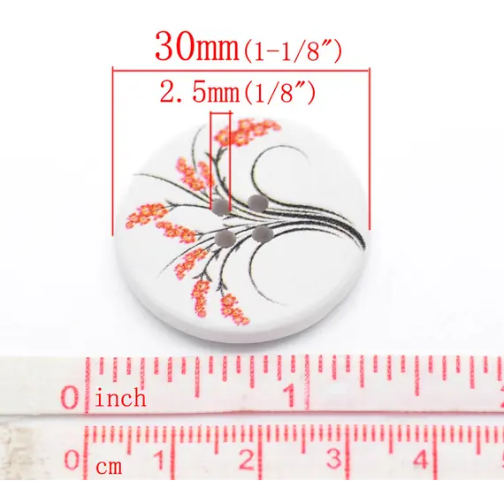 White with Orange Flowers Button D07