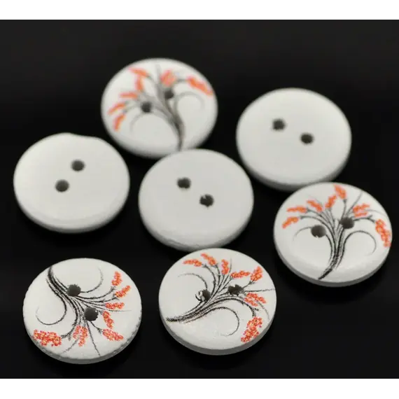 White with Orange Flowers Button D07