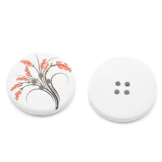 White with Orange Flowers Button D07