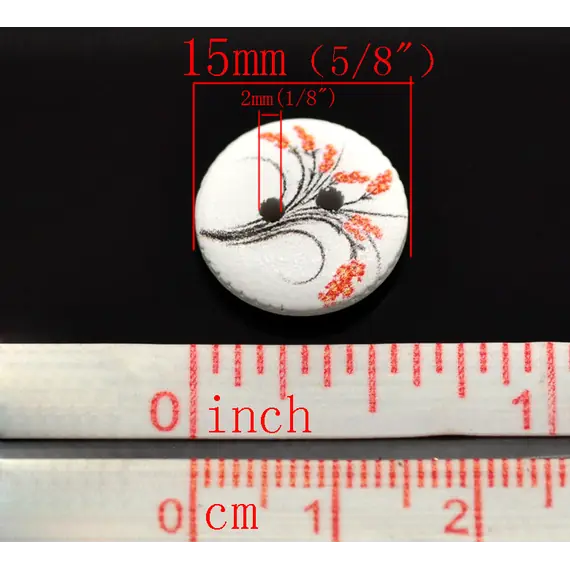 White with Orange Flowers Button D07