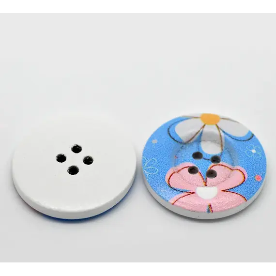 Blue with Pink and White Flower Button D21