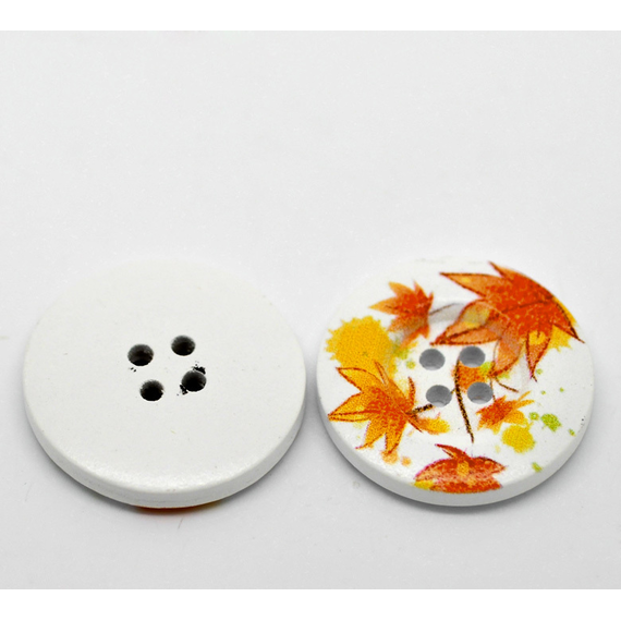 White with Autumn Leaves Button 30 mm D22