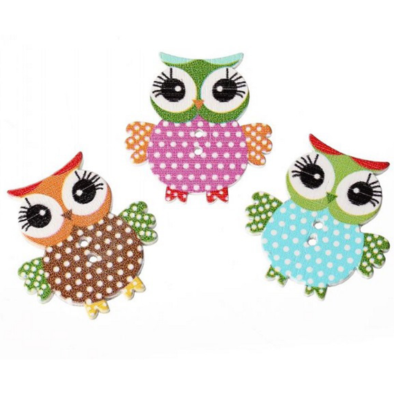 Owl with Polka Dot Buttons x 4