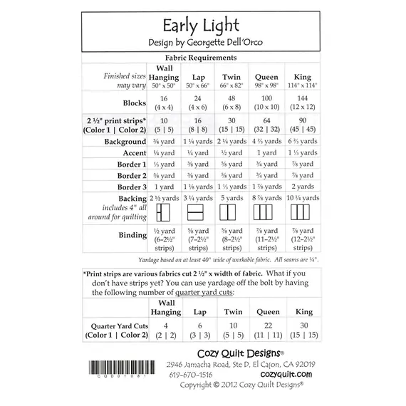 Early Light Pattern by Cozy Quilt Designs - See Video