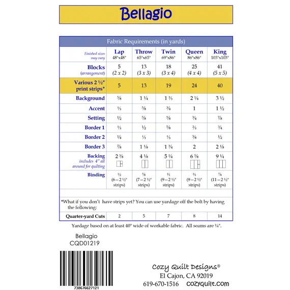 Bellagio Pattern by Cozy Quilt Designs