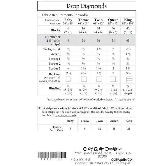 Drop Diamonds Pattern by Cozy Quilt Designs - See Video