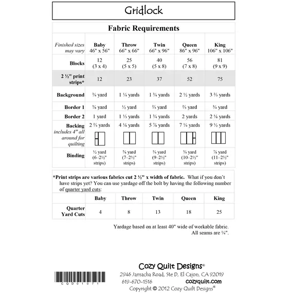Gridlock Pattern by Cozy Quilt Designs