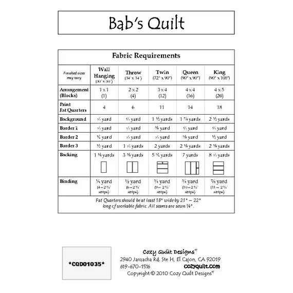 Bab's Quilt Pattern by Cozy Quilt Designs