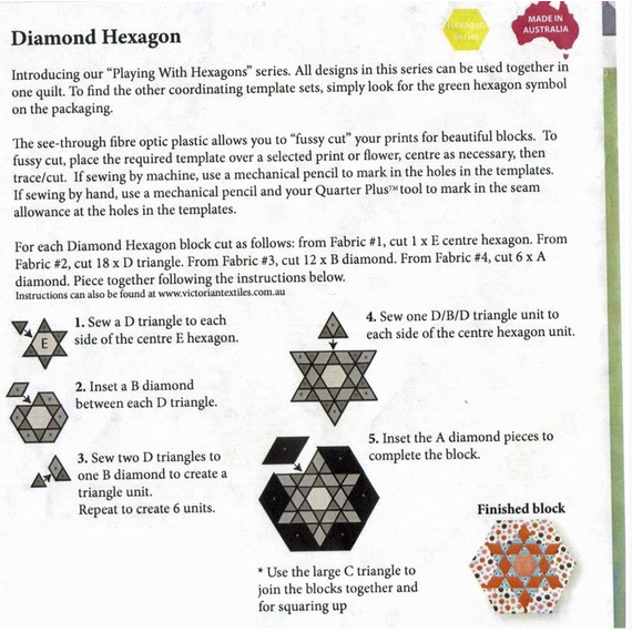 Diamond Hexagon Patchwork Template - Meredithe Clark