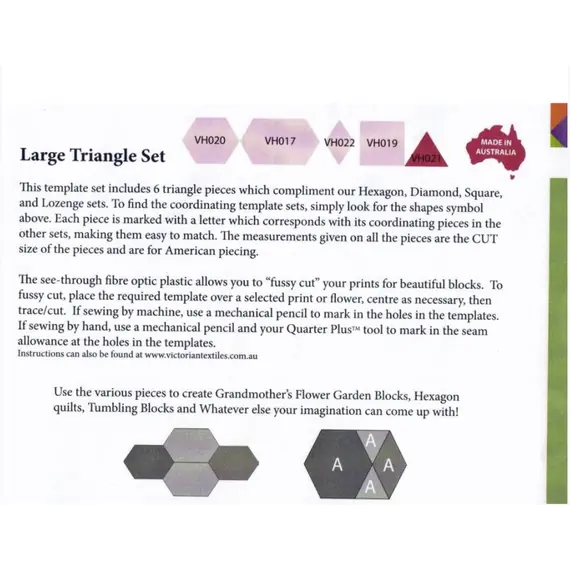 Triangle 60 Degree Large Patchwork Template Matilda's Own