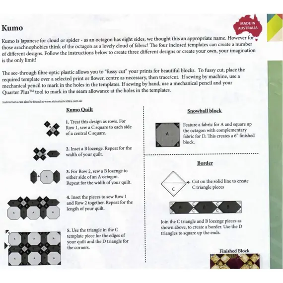 Kumo (Cloud or Spider) Patchwork Template Matilda's Own