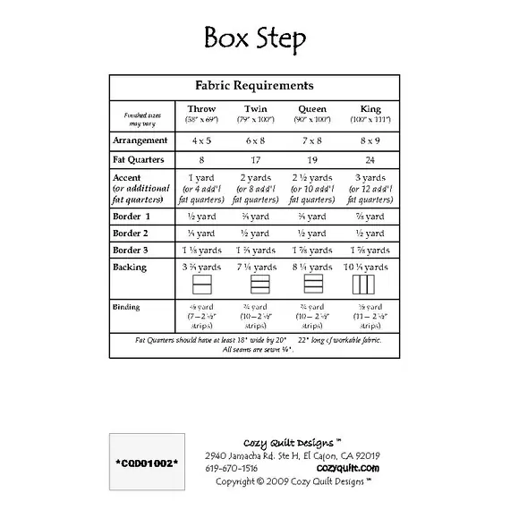 Box Step Pattern by Cozy Quilt Designs