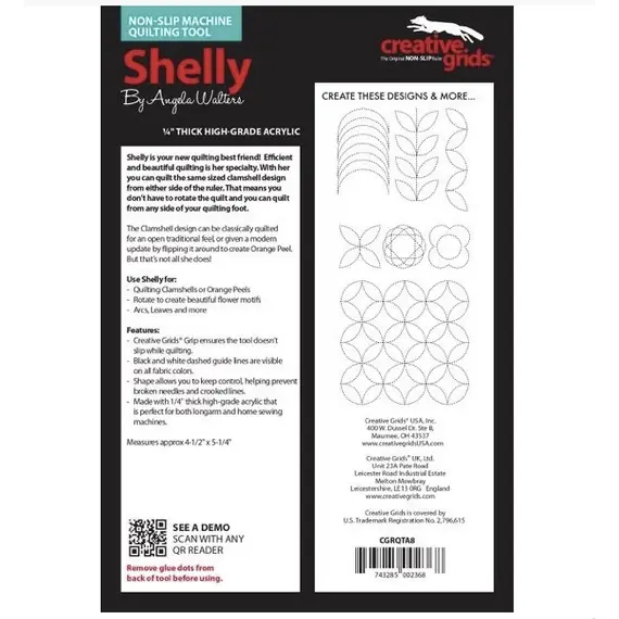 Shelly Creative Grids Non-Slip Free Motion Quilting Tool / Ruler SEE VIDEO